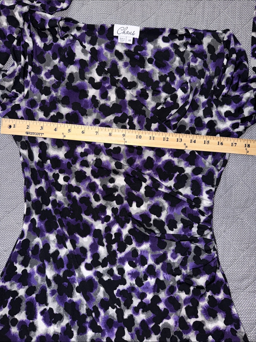 Chaus Purple and Black Leopard-Print Draped Long Sleeve Top - Picture 6 of 8